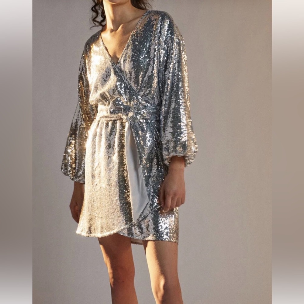 Anthropologie Silver Sequin Mini Dress